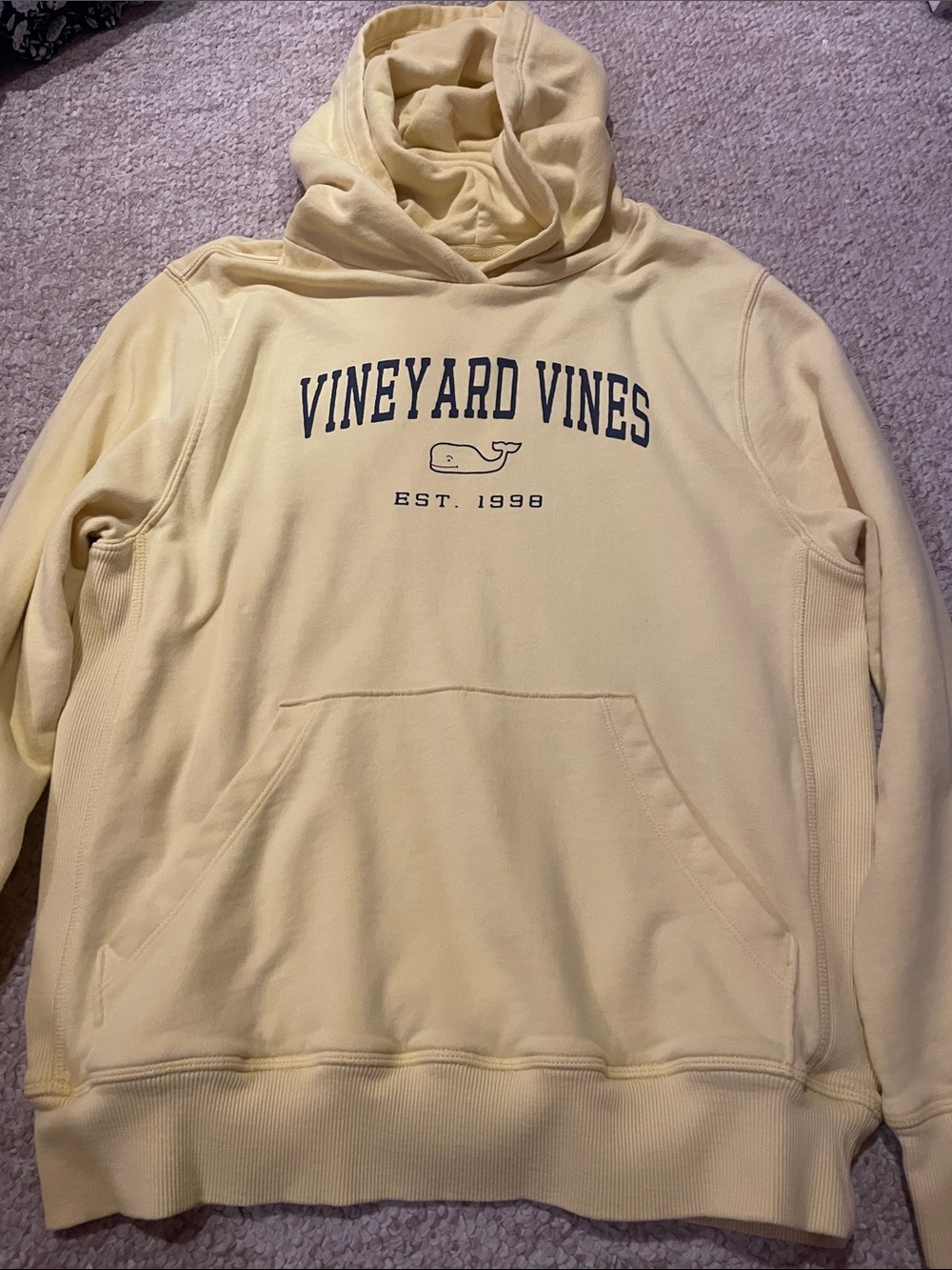 Vineyard Vines Pale Yellow Pullover Hoodie with Navy Logo